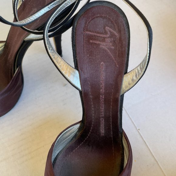 Giuseppe Zanotti High Heel Burgundy Suede Dress Sandals Peep-toe - Picture 5 of 8